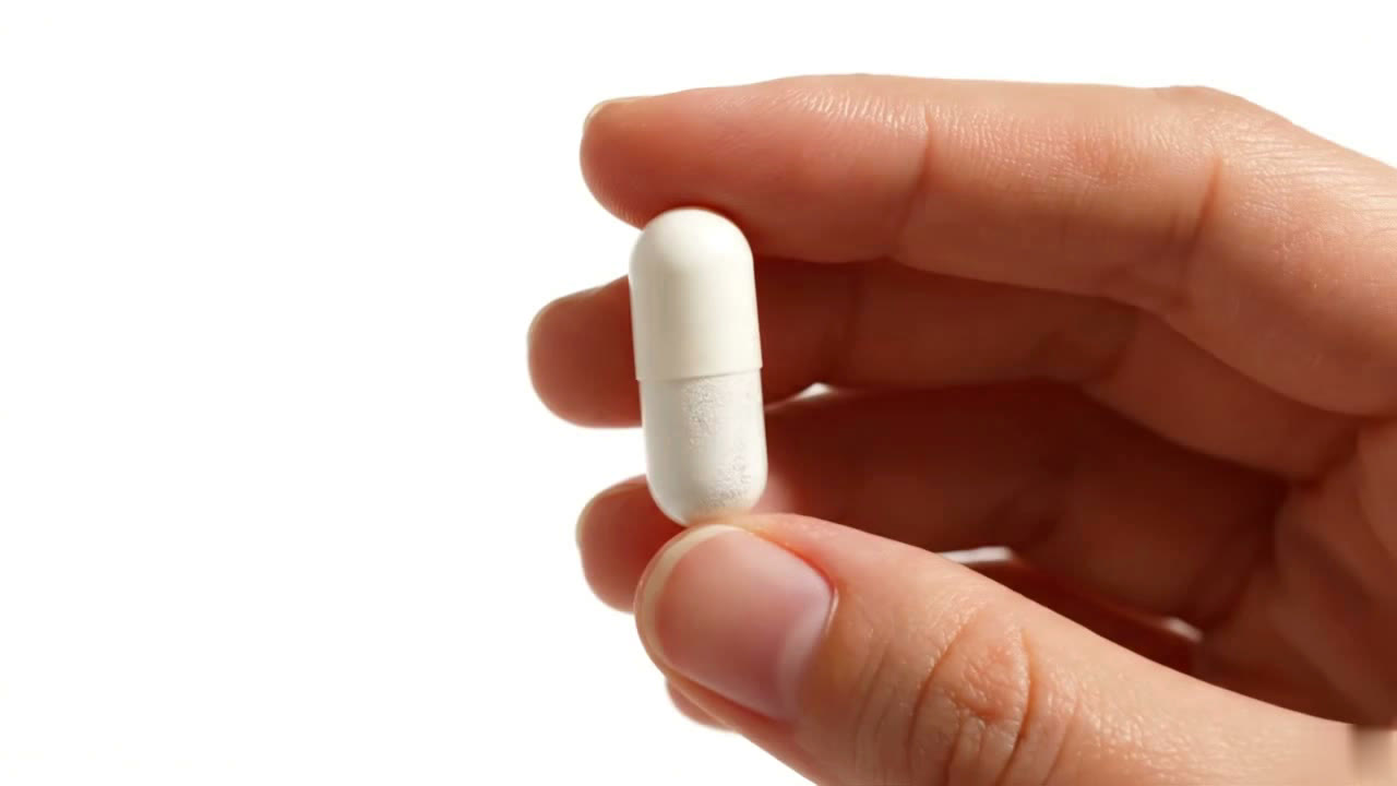 tbn. — hand holding a single white pill
